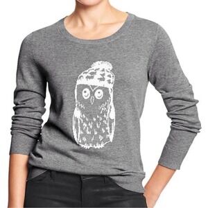 Banana Republic Women's Medium Sweater‎ Owl Intarsia Knit Graphic Pullover Gray
